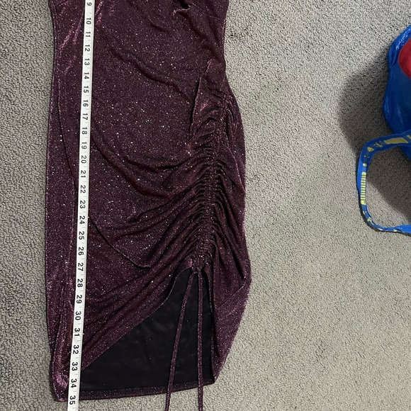 3/$20⚡️ Too Glam Purple Glitter Mini Dress Rouched Side Homecoming Dance - Picture 14 of 14